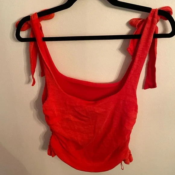 Free People Guave Berry ( Orange ) Crop Top w Ruched Sides, Size: Large, NWT - Picture 5 of 7
